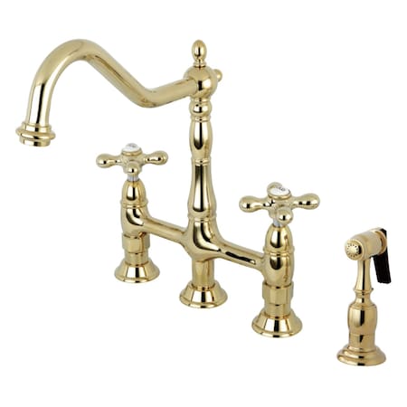 Kingston Brass KS1272AXBS Heritage Bridge Kitchen Faucet W/Brass Sprayer, Brass KS1272AXBS